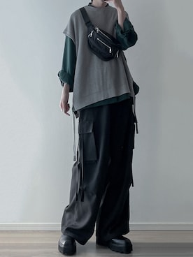 「LILL（リル）のアイテム（ベスト）」を使った、ユウさん（メンズ・182cm）の春コーディネート