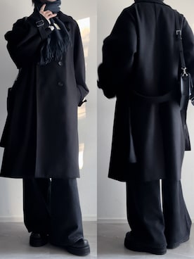 「アイテム（スラックス、ブラック系）」を使った、ユウさん（メンズ・182cm）の冬コーディネート