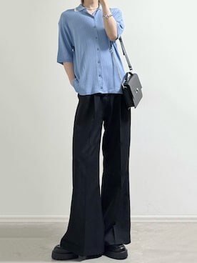 「LILL（リル）のレイヤードスタイルリブハーフスリーブサマーニットシャツ（ニット/セーター、ブルー系）」を使った、ユウさん（メンズ・182cm）の春コーディネート