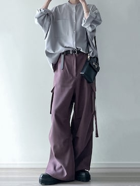 「アイテム（カーゴパンツ、レッド系）」を使った、ユウさん（メンズ・182cm）の春コーディネート