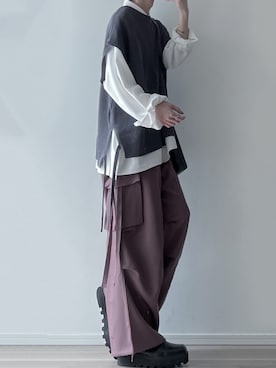 「LILL（リル）のアイテム（ベスト）」を使った、ユウさん（メンズ・182cm）の春コーディネート