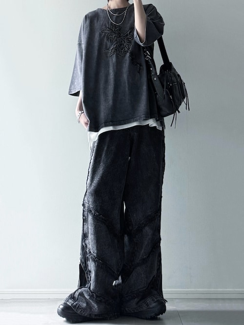 cussil/クシル】【12oz】 ルーズシルエットフリンジサイドジップ