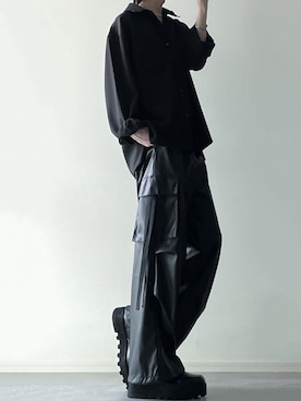 「LILL（リル）のドレープ/ヴィンテージライクデニム/ワイドスラックスカーゴパンツ（カーゴパンツ）」を使った、ユウさん（メンズ・182cm）の夏コーディネート