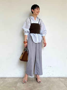 「158cmコーデ」｜「アイテム（スラックス）」を使った、ARISAさん（レディース・158cm）の春コーディネート
