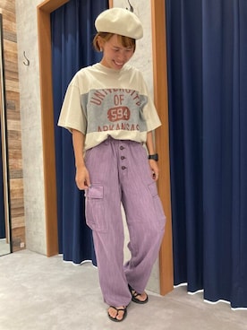 「CUBE SUGAR（キューブシュガー）のアイテム（パンツ）」を使った、SHOP STAFFさん（レディース・160cm）の夏コーディネート