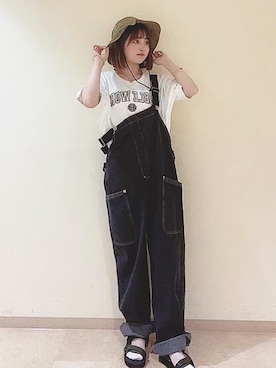 「CUBE SUGAR（キューブシュガー）のアイテム（サロペット/オーバーオール）」を使った、SHOP STAFFさん（レディース・160cm）の夏コーディネート