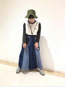 「CUBE SUGAR（キューブシュガー）のアイテム（帽子）」を使った、SHOP STAFFさん（レディース・152cm）の夏コーディネート