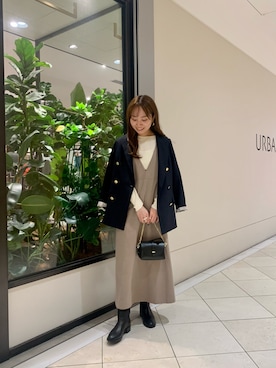 「紺ブレ」｜「アイテム（その他アウター）」を使った、さかもとさん（レディース・154cm）の秋コーディネート