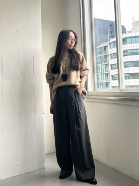 「カシミヤ」｜「アイテム（トップス）」を使った、さかもとさん（レディース・155cm）の秋コーディネート