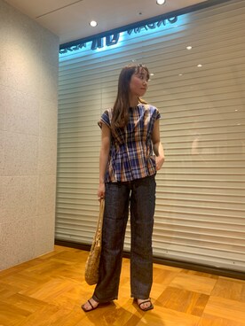 「RODE SKO（ロデスコ）のMARIA タッセルペーパーショルダー（ショルダーバッグ）」を使った、さかもとさん（レディース・154cm）の夏コーディネート