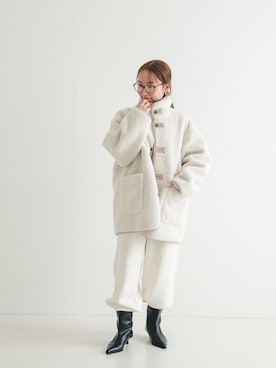 「アイテム（ムートンコート）」を使った、さかもとさん（レディース・155cm）の冬コーディネート