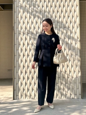 「アイテム（ノーカラージャケット）」を使った、さかもとさん（レディース・155cm）の冬コーディネート