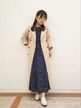 「Te chichi TERRASSE（テチチテラス）のアイテム（トレンチコート）」を使った、𝚝𝚊𝚖𝚊𝚖𝚒さん（レディース・148cm）の春コーディネート