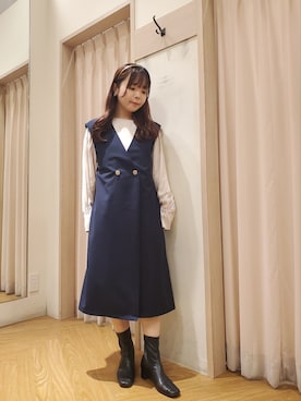 「Te chichi TERRASSE（テチチテラス）のアイテム（ジャンパースカート）」を使った、𝚝𝚊𝚖𝚊𝚖𝚒さん（レディース・148cm）の秋コーディネート