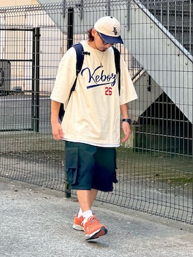 「アイテム（スニーカー、オレンジ系）」を使った、DAIGOさん（メンズ・166cm）の夏コーディネート