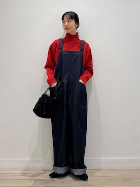 「デニムサロペット」｜「アイテム（ジャケット/アウター）」を使った、くどうさん（レディース・157cm）の冬コーディネート