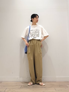 「URBAN RESEARCH DOORS（アーバンリサーチドアーズ）の別注/Disney/プリントTシャツ（Tシャツ/カットソー、ホワイト系）」を使った、くどうさん（レディース・157cm）の夏コーディネート
