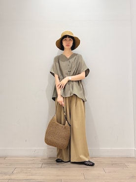 「URBAN RESEARCH DOORS（アーバンリサーチドアーズ）のラフィアハット（ハット、ブラウン系）」を使った、くどうさん（レディース・157cm）の夏コーディネート