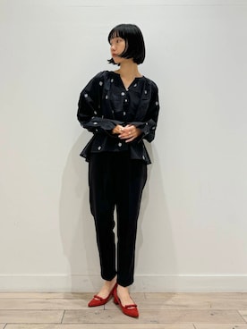 「URBAN RESEARCH DOORS（アーバンリサーチドアーズ）のラメ刺繍ブラウス（シャツ/ブラウス）」を使った、くどうさん（レディース・157cm）の夏コーディネート