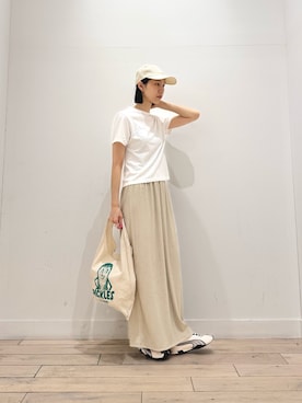 「URBAN RESEARCH DOORS（アーバンリサーチドアーズ）のリネンキャップ（キャップ、ベージュ系）」を使った、くどうさん（レディース・157cm）の夏コーディネート