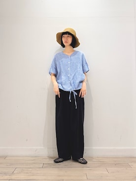 「URBAN RESEARCH DOORS（アーバンリサーチドアーズ）のラフィアハット（ハット、ブラウン系）」を使った、くどうさん（レディース・157cm）の夏コーディネート