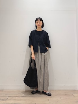 「RODE SKO（ロデスコ）の2WAYギャザーショルダーラメバッグ（ショルダーバッグ、ブラック系）」を使った、くどうさん（レディース・157cm）の夏コーディネート