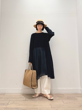 「URBAN RESEARCH DOORS（アーバンリサーチドアーズ）のORCIVAL　6PANEL NATURAL HAT（ハット、ベージュ系）」を使った、くどうさん（レディース・157cm）の夏コーディネート