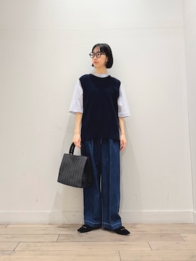 「RODE SKO（ロデスコ）の『MADE IN JAPAN』 ダブルリボンフラットパンプス（パンプス、ブラック系）」を使った、くどうさん（レディース・157cm）の春コーディネート