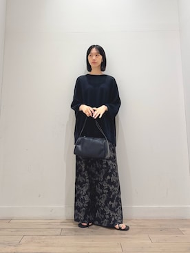 「かぐれ（カグレ）のリネンボートネックカットソー（Tシャツ/カットソー、ブラック系）」を使った、くどうさん（レディース・157cm）の夏コーディネート