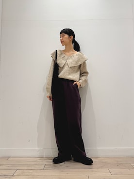 「アイテム（パンツ、パープル系）」を使った、くどうさん（レディース・157cm）の冬コーディネート