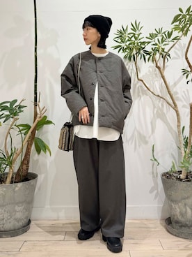 「ノーカラージャケット」｜「アイテム（ダウンジャケット/コート）」を使った、くどうさん（レディース・157cm）の秋コーディネート