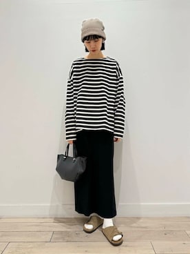 「かぐれ（カグレ）のボーダーワイドカットソー（Tシャツ/カットソー）」を使った、くどうさん（レディース・157cm）の秋コーディネート