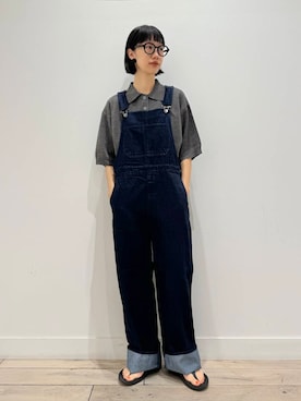 「ポロシャツ」｜「アイテム（サロペット/オーバーオール）」を使った、くどうさん（レディース・157cm）の夏コーディネート