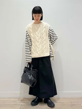 「かぐれ（カグレ）のボーダーワイドカットソー（Tシャツ/カットソー）」を使った、くどうさん（レディース・157cm）の秋コーディネート