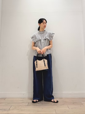 「RODE SKO（ロデスコ）のメッシュ2WAYバッグ（ショルダーバッグ、ブラック系）」を使った、くどうさん（レディース・157cm）の夏コーディネート