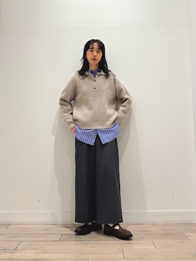 「かぐれ（カグレ）のコットンストライプレギュラーシャツ（シャツ/ブラウス）」を使った、くどうさん（レディース・157cm）の秋コーディネート