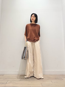「URBAN RESEARCH DOORS（アーバンリサーチドアーズ）のRYE TENDER　CENTRE TEEB（Tシャツ/カットソー、ブラウン系）」を使った、くどうさん（レディース・157cm）の夏コーディネート