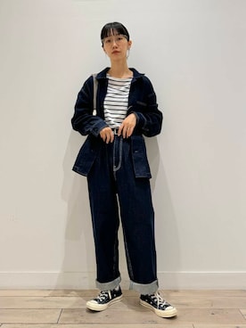 「アイテム（カバーオール）」を使った、くどうさん（レディース・157cm）の夏コーディネート