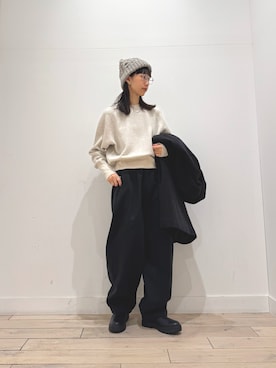 「アイテム（ニットキャップ/ビーニー、グレー系）」を使った、くどうさん（レディース・157cm）の秋コーディネート
