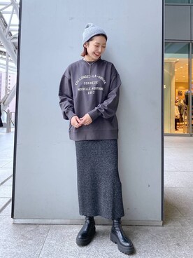 「アイテム（ニットキャップ/ビーニー、グレー系）」を使った、ayamaruさん（レディース・158cm）の冬コーディネート