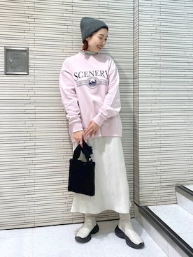 「アイテム（ニットキャップ/ビーニー、グレー系）」を使った、ayamaruさん（レディース・158cm）の冬コーディネート