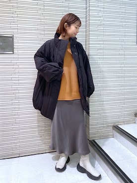 「着痩せ」｜「アイテム（ダウンジャケット/コート）」を使った、ayamaruさん（レディース・158cm）の冬コーディネート