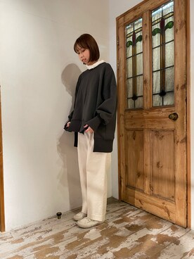 「PUAL CE CIN（ピュアルセシン）の綿針抜きハイネックロングスリーブ（Tシャツ/カットソー）」を使った、サカグチさん（レディース・160cm）の冬コーディネート