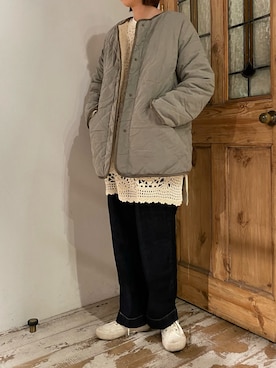 「PUAL CE CIN（ピュアルセシン）のアイテム（ノーカラーコート）」を使った、サカグチさん（レディース・160cm）の冬コーディネート