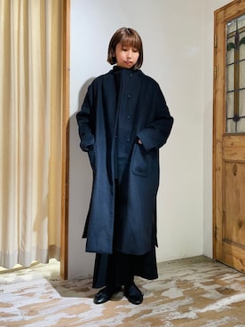 「PUAL CE CIN（ピュアルセシン）のアイテム（ノーカラーコート）」を使った、サカグチさん（レディース・160cm）の冬コーディネート