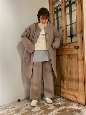 「PUAL CE CIN（ピュアルセシン）のアイテム（ノーカラーコート）」を使った、サカグチさん（レディース・160cm）の冬コーディネート