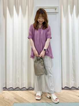 「シア―ブラウス」｜「アイテム（スラックス）」を使った、MAYUさん（レディース・153cm）の夏コーディネート