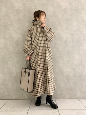 「トートバック」｜「アイテム（ノーカラーコート）」を使った、MAYUさん（レディース・153cm）の冬コーディネート
