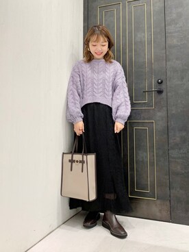 「ラメスカート」｜「アイテム（その他）」を使った、MAYUさん（レディース・153cm）の秋コーディネート