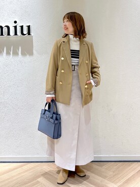 「ボーダートップス」｜「アイテム（テーラードジャケット）」を使った、MAYUさん（レディース・153cm）の冬コーディネート